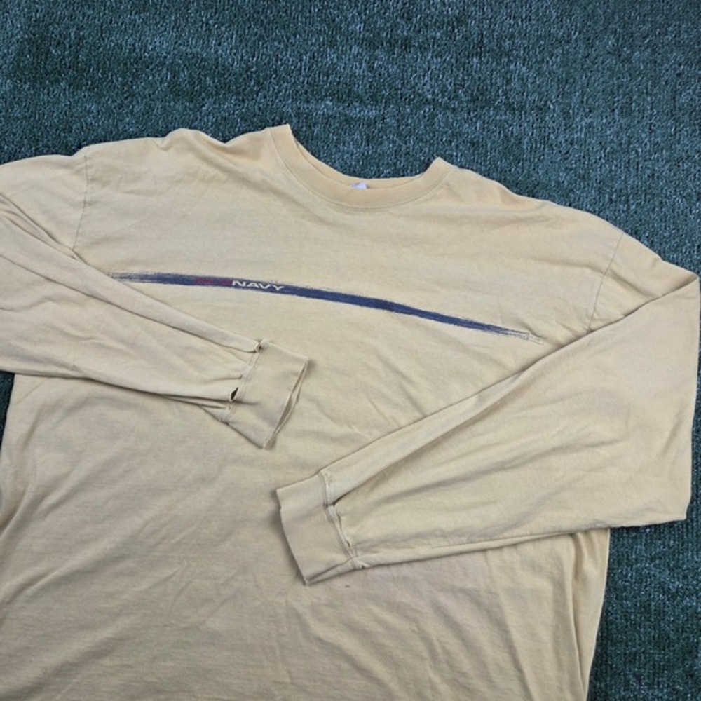 Old Navy Mens Vintage Long Sleeve Graphic T-Shirt XL Yellow Cotton Distressed